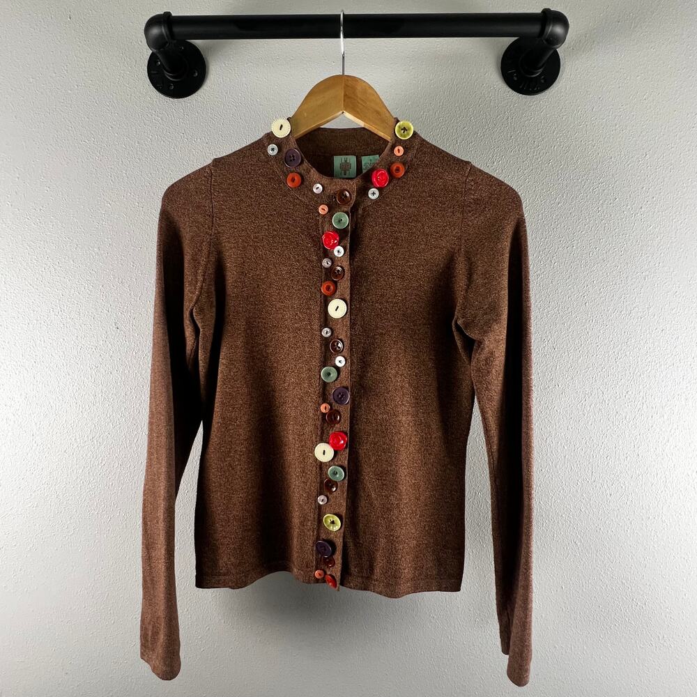 VTG 2004 Anthropologie HWR Monogram Button Jar Cardigan Sweater Size S
